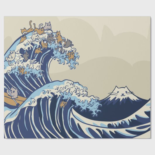 Kawaii Cat Wave Wrapping Paper Cadeaupapier (Vlak)