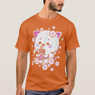 Kawaii Cat with Bubble Tea and Boba tea and Sakura T-shirt