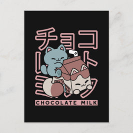 Kawaii Cat with Chocolate Milk – Japanese Pop Art Briefkaart
