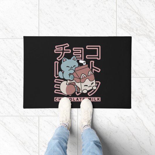 Kawaii Cat with Chocolate Milk – Japanese Pop Art  Deurmat (Binnen)