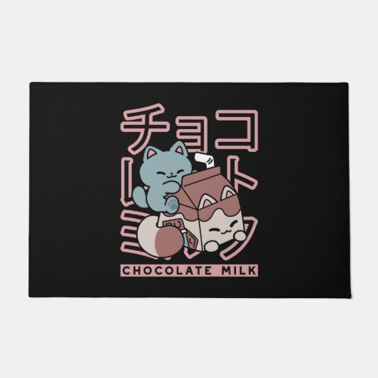 Kawaii Cat with Chocolate Milk – Japanese Pop Art  Deurmat (Voorkant)
