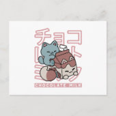 Kawaii Cat with Chocolate Milk – Japanese Pop Art Feestdagenkaart (Voorkant)