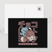 Kawaii Cat with Chocolate Milk – Japanese Pop Art Feestdagenkaart (Voorkant / Achterkant)
