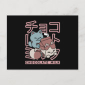 Kawaii Cat with Chocolate Milk – Japanese Pop Art Feestdagenkaart (Voorkant)