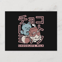 Kawaii Cat with Chocolate Milk – Japanese Pop Art Feestdagenkaart