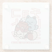 Kawaii Cat with Chocolate Milk – Japanese Pop Art Glazen Onderzetter (Achterkant)