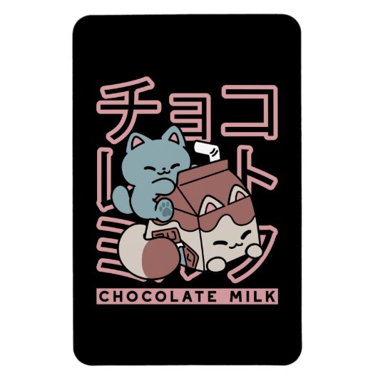 Kawaii Cat with Chocolate Milk – Japanese Pop Art Magneet (Verticaal)