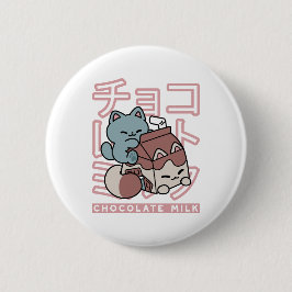 Kawaii Cat with Chocolate Milk – Japanese Pop Art Ronde Button 5,7 Cm