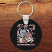 Kawaii Cat with Chocolate Milk – Japanese Pop Art Sleutelhanger (Achterkant)