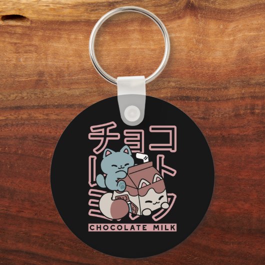 Kawaii Cat with Chocolate Milk – Japanese Pop Art Sleutelhanger (Achterkant)