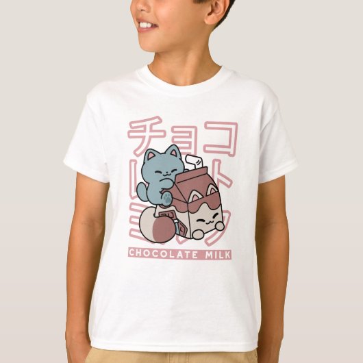 Kawaii Cat with Chocolate Milk – Japanese Pop Art  T-shirt (Voorkant)