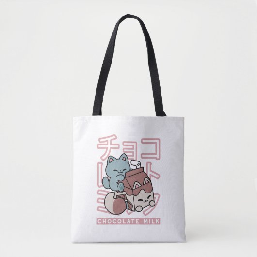 Kawaii Cat with Chocolate Milk – Japanese Pop Art  Tote Bag (Voorkant)