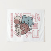 Kawaii Cat with Chocolate Milk – Japanese Pop Art Wandkleed (Voorkant (horizontaal))