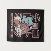 Kawaii Cat with Chocolate Milk – Japanese Pop Art Wandkleed (Voorkant (horizontaal))