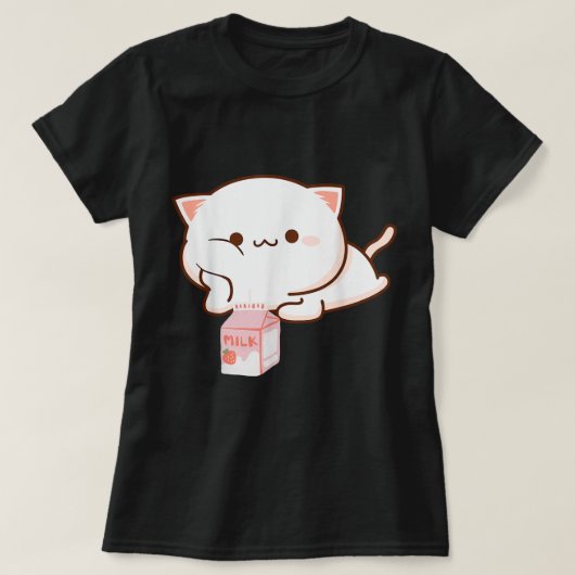 Kawaii Cat with Strawberry Milk T-shirt (Design voorkant)