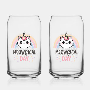 Kawaii Caticorn met Pastel Regenboog Blikvorm Glas