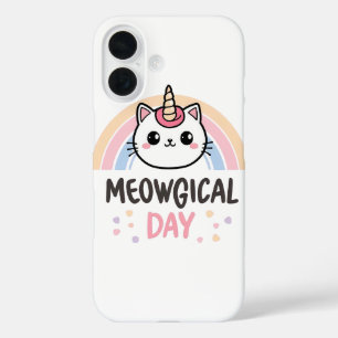 Kawaii Caticorn met Pastel Regenboog iPhone 16 Hoesje