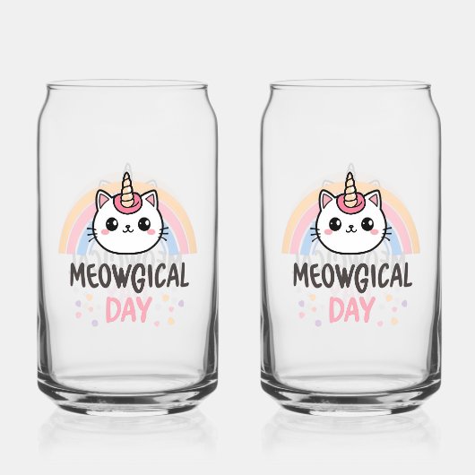 Kawaii Caticorn with Pastel Rainbow Blikvorm Glas (Voorkant)