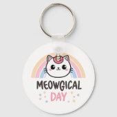 Kawaii Caticorn with Pastel Rainbow Sleutelhanger (Achterkant)