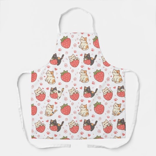 Kawaii Cats and Strawberries Apron Schort (Voorkant)