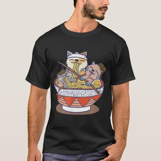 Kawaii Cats Anime Japanse ramen Noodles T-shirt (Voorkant)