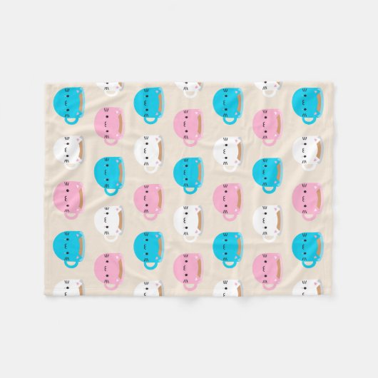 Kawaii Cats Cup Fleece Deken (Voorkant (Horizontaal))