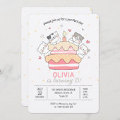Kawaii Cats en Cake verjaardagsfeestje uitnodiging (Voorkant / Achterkant)