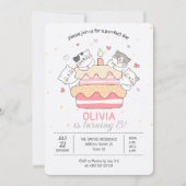 Kawaii Cats en Cake verjaardagsfeestje uitnodiging (Voorkant)