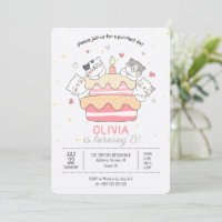 Kawaii Cats en Cake verjaardagsfeestje uitnodiging