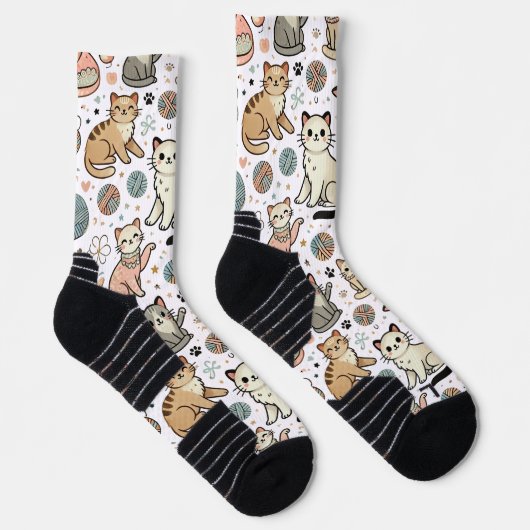 Kawaii Cats Pattern Sokken – Schattige pastelkat (Rechts)