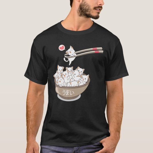 Kawaii Cats Pets Ramen Noodles Japans Sushi Anim T-shirt (Voorkant)
