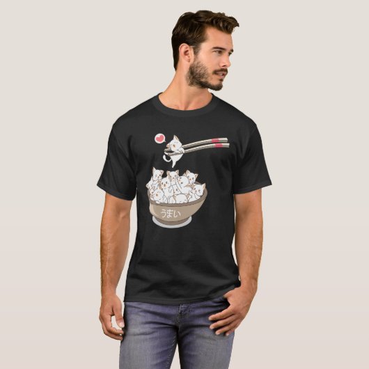 Kawaii Cats Pets Ramen Noodles Japans Sushi Anim T-shirt (Voorkant volledig)