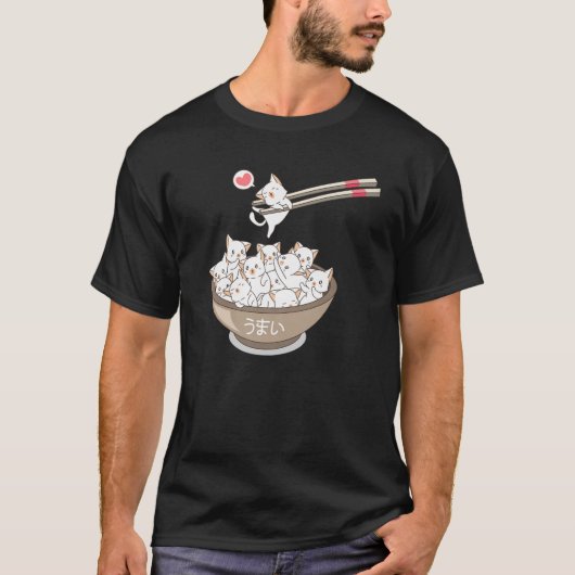 Kawaii Cats Pets Ramen Noodles Japans Sushi Anim T-shirt (Voorkant)