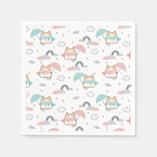 Kawaii Cats Rainy Day Pattern Papieren servetten