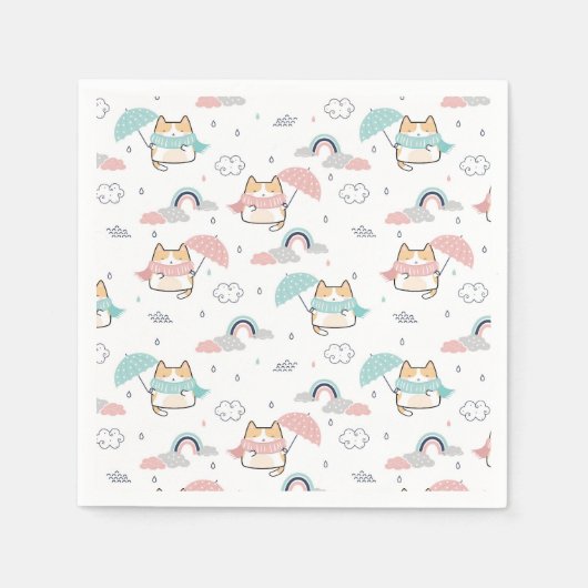 Kawaii Cats Rainy Day Pattern Papieren servetten (Voorkant)