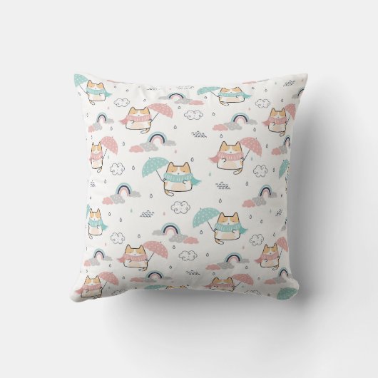 Kawaii Cats Rainy Day Pattern Sierkussen (Achterkant)