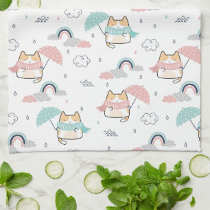 Kawaii Cats Regenachtige Dag Patroon Keuken Handdo Theedoek