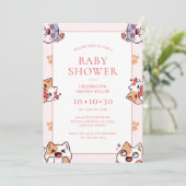 Kawaii Cats Roze Baby shower Uitnodiging (Staand voorkant)