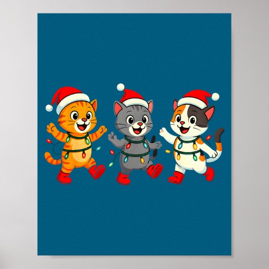 Kawaii Cats Santa Hat Dancing Lights Christmas Dan Poster (Voorkant)