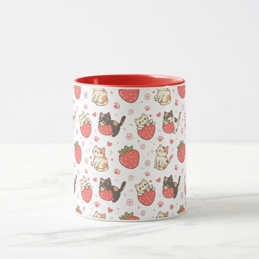 Kawaii Cats & Strawberries Mok (Midden)