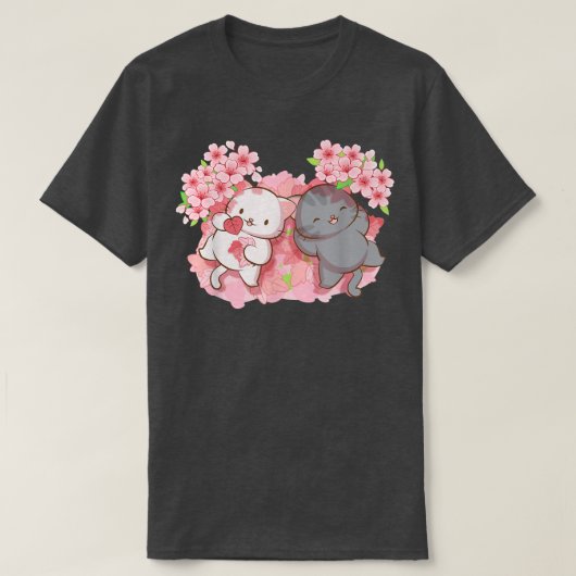 Kawaii Cats under Cherry Blossom Trees Japanese Sa T-shirt (Design voorkant)