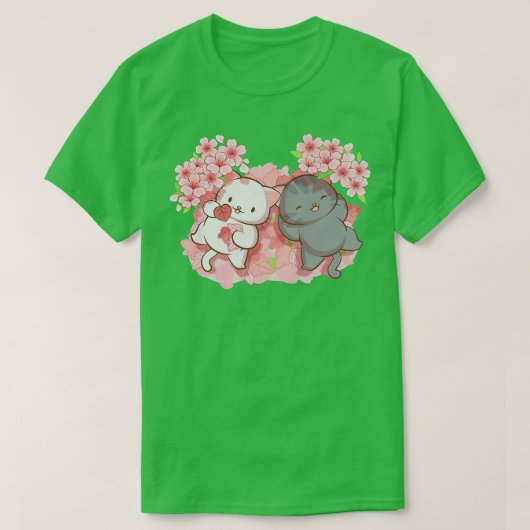 Kawaii Cats under Cherry Blossom Trees Japans Sa T-shirt (Design voorkant)