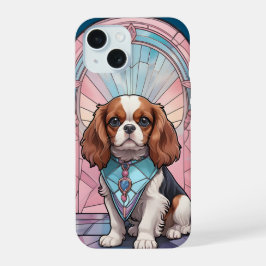 Kawaii Cavalier King Charles Pastel Glas in lood iPhone 15 Case