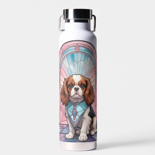 Kawaii Cavalier King Charles Pastel Glas in lood Waterfles (Voorkant)