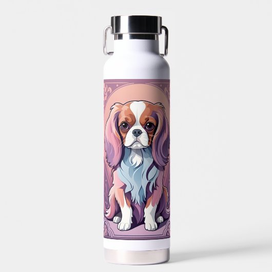 Kawaii Cavalier King Charles Pastel Kleuren Waterfles (Voorkant)
