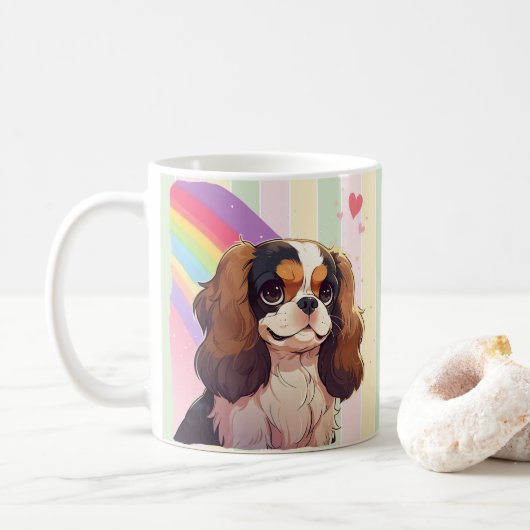 Kawaii Cavalier King Charles Pastel Rainbow Koffiemok (Met donut)
