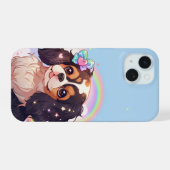 Kawaii Cavalier King Charles Pastel Rainbow sky iPhone 15 Case (Achterkant horizontaal)