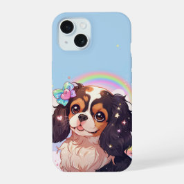 Kawaii Cavalier King Charles Pastel Rainbow sky iPhone 15 Case