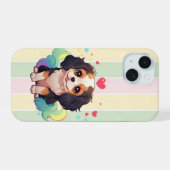 Kawaii Cavalier King Charles Pastel Rainbow Tail iPhone 15 Case (Achterkant horizontaal)