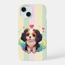 Kawaii Cavalier King Charles Pastel Rainbow Tail iPhone 15 Case